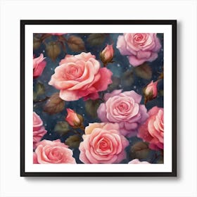 Pink Roses Seamless Pattern Art Print