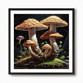 Mushrooms In The Night Art Print