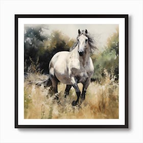 Divine Elegance: Watercolour Portrait of a Grazing Horse Art Print