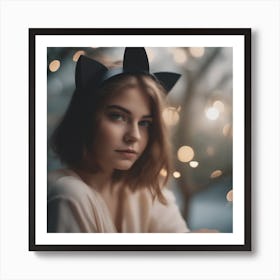 Portrait Of A Girl With Cat Ears Art Print