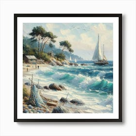 Sailor On The Beach, Acrylic Painting Style Art Print