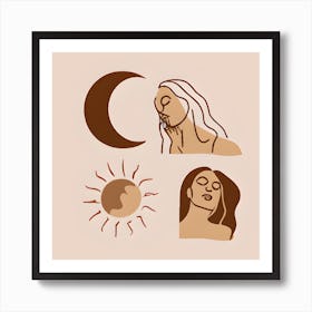 Celstial Woman Lineart Collage Art Print