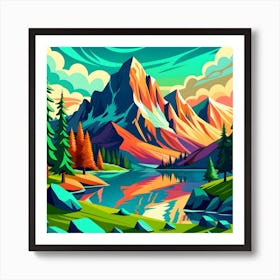 A Painting Of A Mountain Lake With A Mountain In T (1) Art Print