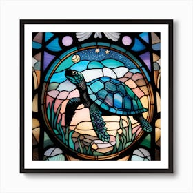 Sea turtle stained glass soothing pastels Art Print