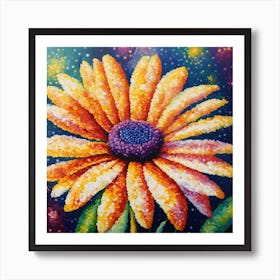 Pointillist on canvas "Flower of Daisies" 3 Art Print