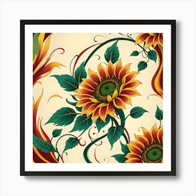 Yellow Sunflowers With Red And Green Art Print
