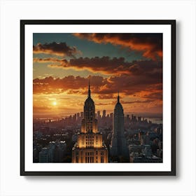 Sunset In New York City Art Print