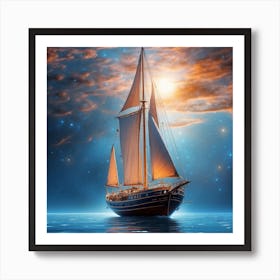 Sailboat In The Night Sky Art Print