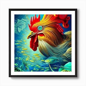 Rooster In The Sea Art Print