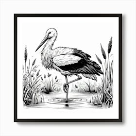 Line Art stork 2 Art Print