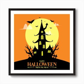 Halloween House With Bats Art Print