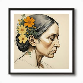 Woman With Flowers In Her Hair Art Print