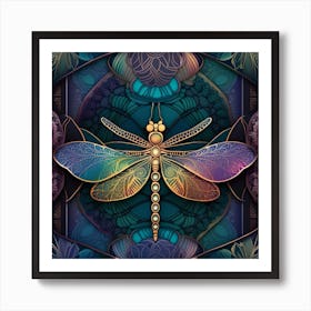 Dragonfly On A Blue Background Art Print