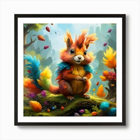 Fantasy Squirrel,Rainbow Feathers #3 1 Art Print