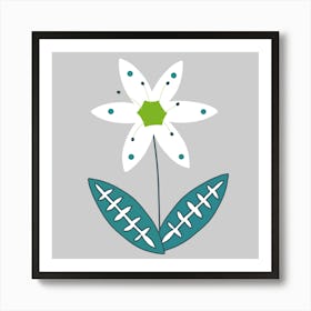 White and Blue Flower Art Print