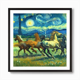 Horses Running Under The Starry Sky 2 Art Print