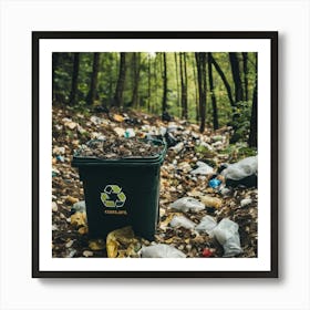 Recycling Bin In The Forest Art Print