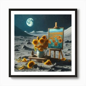 Van Gogh Painted A Sunflower Still Life On The Surface Of The Moon 1 Art Print