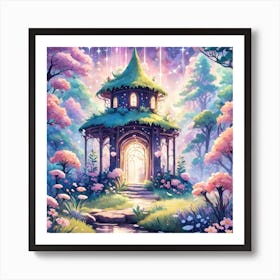 A Fantasy Forest With Twinkling Stars In Pastel Tone Square Composition 203 Art Print