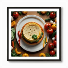 Cheese Pizza On A Plate With Vegetables Art Print