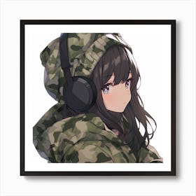 Anime Girl In Camouflage 2 Art Print