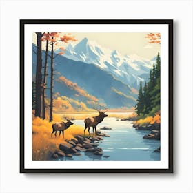 Elk By The River 1 Poster