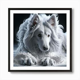 White Dog In Snow Art Print