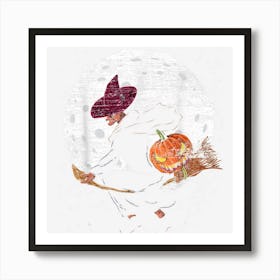 Full Moon Broomstick Witch Pumpkin Flying Bats Halloween Art Print