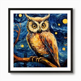 Starry Night Owl Art Print