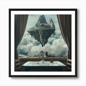 Floating Dreams: A Glimpse Beyond the Window Surrealist Tradition Art Print