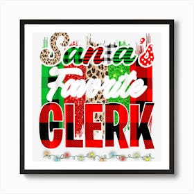 Santas Favorite Clerk Buffalo Plaid Leopard Christmas Lights Art Print