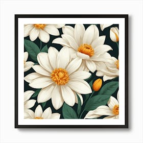 White Lotus Flower Seamless Pattern Art Print