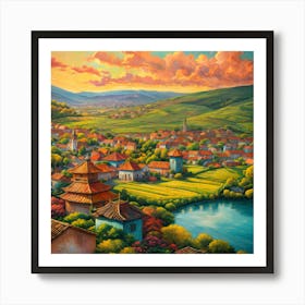 Village At Sunset 1 Art Print