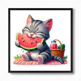 Watermelon Cat Art Print