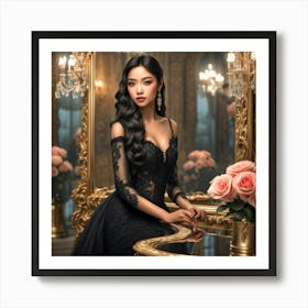 Beautiful Asian Woman In A Black Dress Art Print