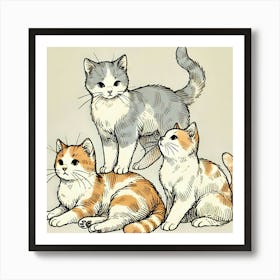 Three Cats In Playful Poses Art Print