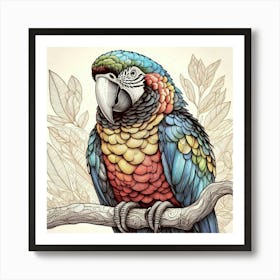 Line Art Ara parrot Art Print