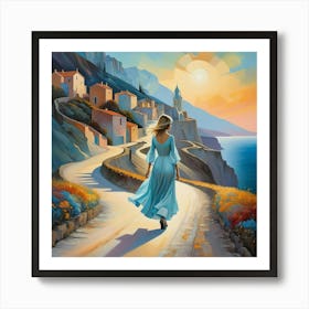 Woman Walking Down The Road 01 Art Print