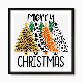 Merry Christmas Tree Giraffe Leopard Print Animal Lover Xmas Art Print