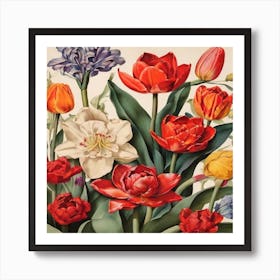 Tulips And Daffodils Art Print
