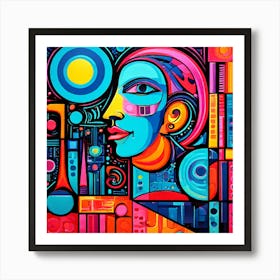 Abstract Retro Surrealism Picasso Style 2 Art Print