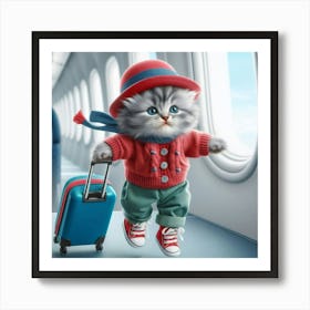 Cat On A Plane Art Print