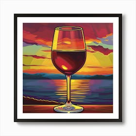 Pop Art Image Of A Glass Of Red Wine With A Sunset Art Print