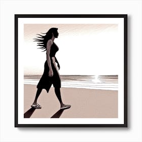 Woman Walking On The Beach 91 Art Print