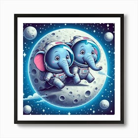 Two elephants on moon Art Print