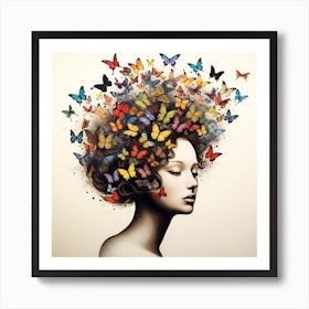 Retro Woman with Butterfly thoughts Art Print