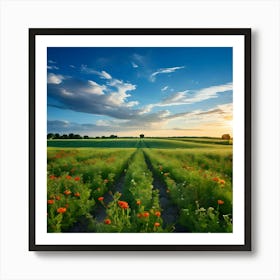 Field Of Poppies At Sunset Art Print