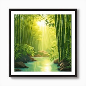 A Stream In A Bamboo Forest At Sun Rise Square Composition 315 Art Print