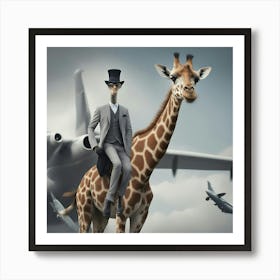 Giraffe and top hat man Art Print