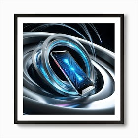 A Sleek, Silver Futuristic Mobile Phone With A Glowing Blue Circuit Board And Neon Lit Accents 1 Art Print